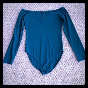 Express Teal Off-Shoulder Bodysuit, S